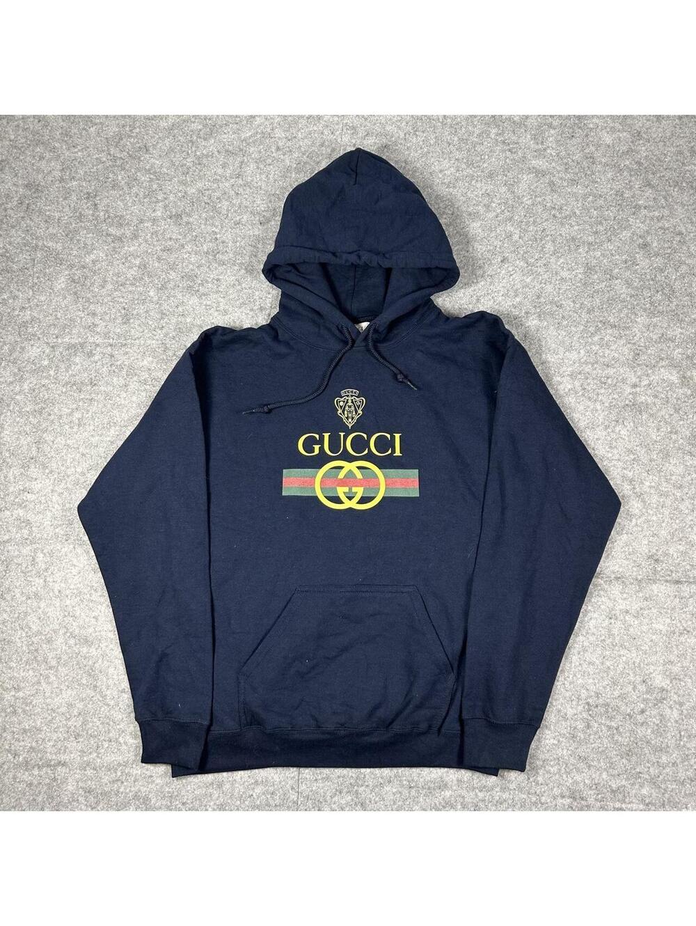 RARE VINTAGE 1980s Gucci Crest Blue Hoodie Bootleg Size Large